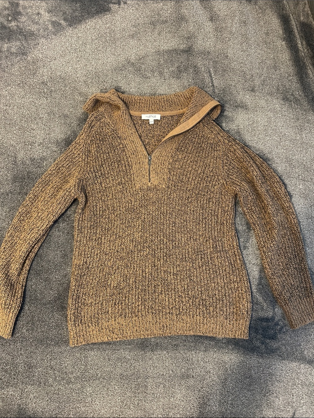 Halogen Brown Half-Zip Cowl Sweater